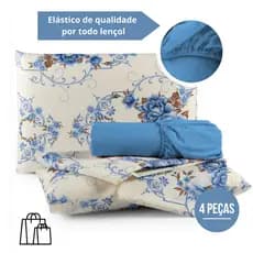 Kit Jogo de Lençol Queen 4 Peças com Elástico 1,98m x 1,58m x 30cm Altura Estampas Sortidas