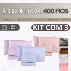Kit com 3 Lençol -AVULSO- Micropercal Liso 400 Fios - Solteiro - Casal - Queen - King - Toque Macio