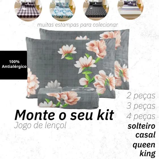 Kit Jogo de Lençol Microfibra Estampado  - 2, 3 ou 4 Peças - Solteiro / Casal / Queen / King
