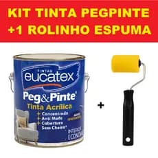 Kit Tinta Látex Acrílico Econômico Peg & Pinte Eucatex 3,6L BRANCO Anti mofo e Sem Cheiro