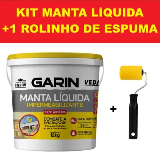 Manta Líquida Impermeabilizante Garin 12kg/3,6kg Branca/Cinza Anti Infiltração Alta Resistência