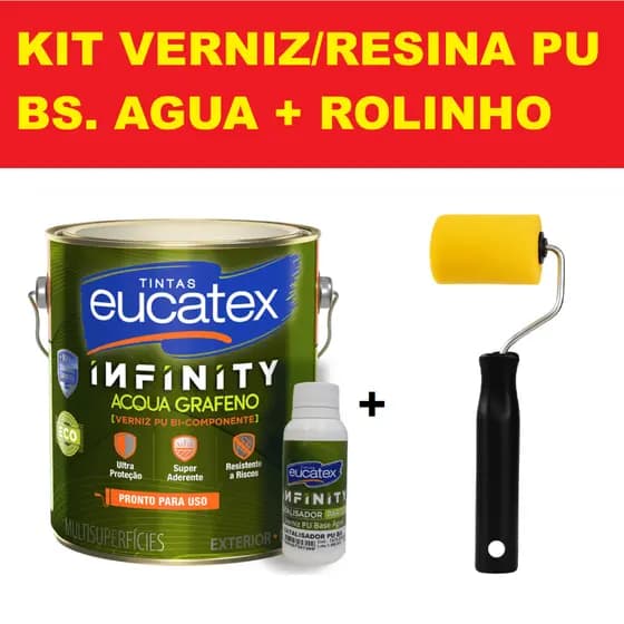 Kit Verniz/Resina PU Poliuretano Base de água Eucatex Infinity Grafeno Incolor 3lt com catalisador