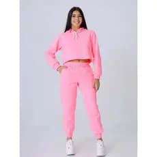 Conjunto Moletom Feminino Cropped com Capuz e Calça Inverno