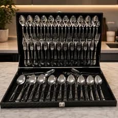Faqueiro 76 Peças Inox Completo Com Maleta Talheres Luxo Premium Jogo De Talheres Aço Inox Churrasco Sobremesa