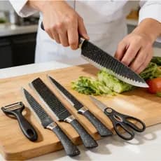 Jogo Facas 6 Peças Inox Cabo Ergonômico Kit Completo Cozinha Churrasco envio imediato pronta entrega