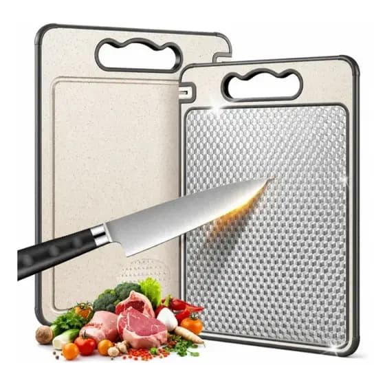 Tábua de Corte Cortar Carne Cozinha Antibacteriana Higiênica Premium em Aço Inox 304 Legitimo