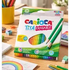 Lápis de Cor Apagável Carioca Tita Caixa com 24 Cores Escolar Infantil Original Colorir Desenho