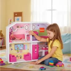 Casinha Infantil Branca Com Boneca Kit Brinquedo Educativo Faz De Conta Meninas Completo