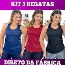 KIT 3 Camiseta Regata Nadadora Feminina Dry Fit
