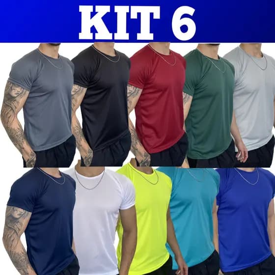 Kit 6 Camisetas Dry Fit Masculina - Casual - Treino - Academia - Esportes - Exercícios - Corrida