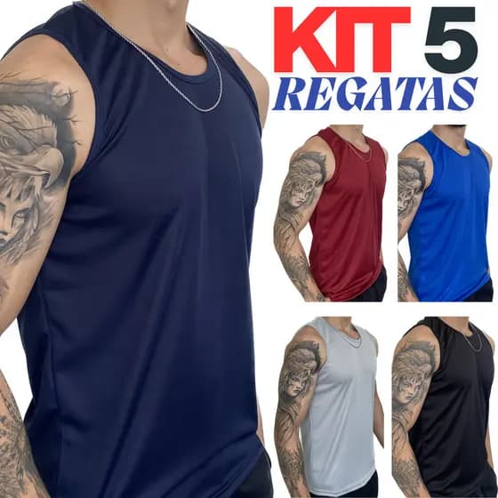 Kit 5 Camiseta Regata Dry Fit Masculina Academia Corrida Praia Treino Fitness Esportiva Casual