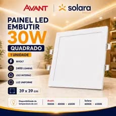 Painel LED Plafon Embutir 30W 39x39 6500K Frio 4000K Neutro 3000K Quente Bivolt