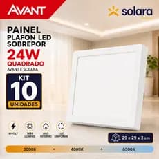Kit 10 Painel Led Plafon Sobrepor 24w Quadrado Forte 6500K 4000K 3000K