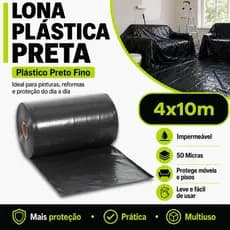 Lona Plastica Preta 4x10m 9kg Impermeável Para Cobrir Moveis Pintura Piscina Proteção Multiuso