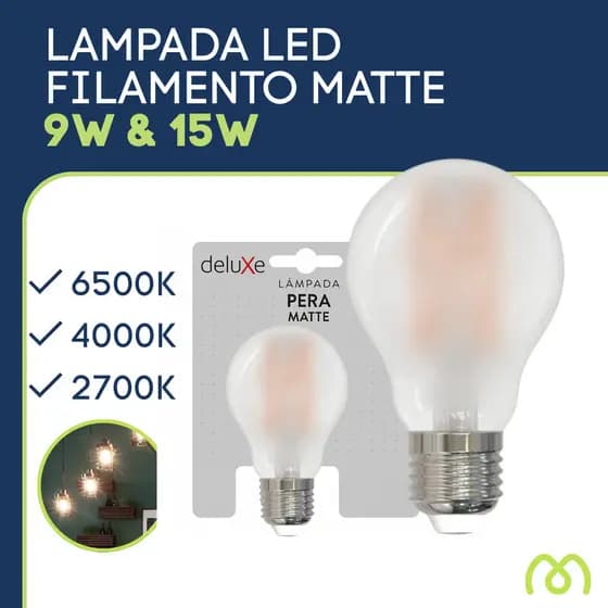 Lâmpada LED Pera Matte Filamento E27 9W 15W 6500K 4000K  2700K Branco Frio Neutro Quente Econômica