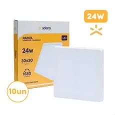Kit 10 Painel Plafon LED 24W Sobrepor Lampada Luminária 30X30cm Alta Potência Luz Fria 6500K Solara