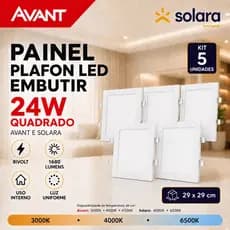 Kit 5 Painel Plafon 24w Embutir Luminária Led Branco Frio 6500K Neutro 4000K Quente 3000K Avant