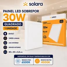 Painel Plafon LED 30W Sobrepor Luminária Quadrada 40X40cm Forte Frio 6500K Neutro 4000K Solara