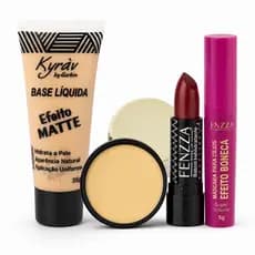 Kit de Maquiagem Para o Dia a Dia Base Pó Rímel e Batom