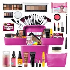 Kit Maquiagem Completo Com Base Pincéis E Necessaire