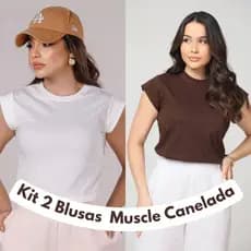 Kit 2 Blusas Feminina Muscle Tee Lisa Ribana Canelada Gola Redonda Básica Social Elegante