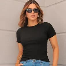 Blusa Casual em Ribana Canelada em Algodão Feminina Moderna Confortavel slim