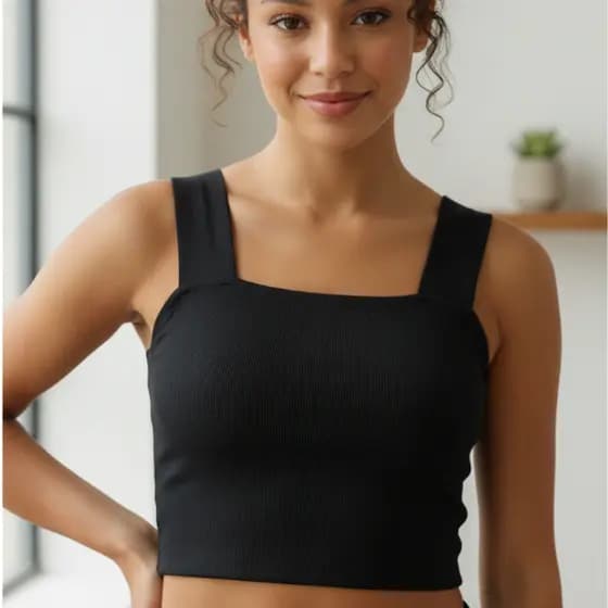 Cropped Feminino Canelado Premium Casual Top Alça Grossa Faixa Algodão