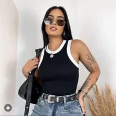 Blusa Feminina Bicolor Regata Canelada Ribana Premium Social Americana Básica Promoção