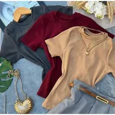 Blusa Feminina Básica Ribana Canelado Premium Casual Baby Look Basico Camiseta T-Shirt