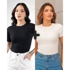Kit 2 Blusas Feminina Básica Ribana Canelado Premium Casual Baby Look Basico Camiseta T-Shirt