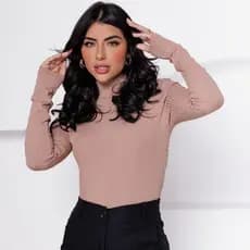 Blusa Manga Longa Blusa Gola Alta Cacharrel Feminino Blusa de Frio Feminina Canelada Inverno Manga
