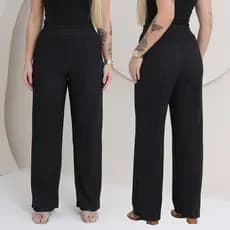 Calça Feminina Pantalona Com Bolso Cintura Alta Canelada Premium Feminino WidLeg  Casual Elastico