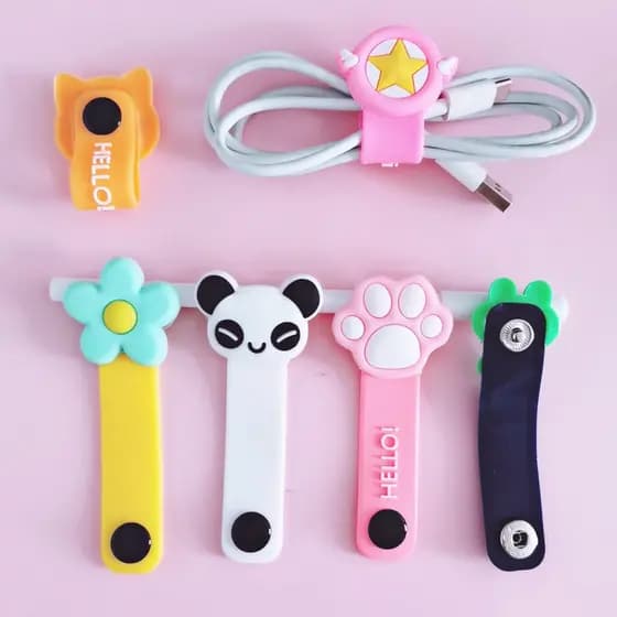 Criativo Dos Desenhos Animados Cabo De Dados Do Telefone Móvel Organizador Enrollador De Carregador USB Headphone Winder Bonito Fixer