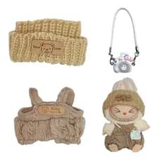 Acessório para vestido de boneca Labubu de 17cm conjunto com calça de malha em cor bege e cintura conjunto fofo e elegan