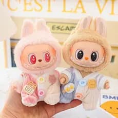 conjunto de roupa de boneca macacão pelúcia em cores pastéis com acessórios para lafufu bonecas pequenas mini 15-17cm