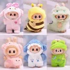 conjunto de roupa de boneca traje pelúcia de animal em várias cores para labubu bonecas pequenas mini 17cm pelúcia anime