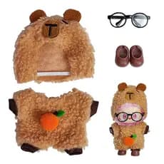 conjunto de roupa de boneca traje pelúcia de urso marrom capybara para labubu bonecas pequenas mini 17cm pelúcia anime