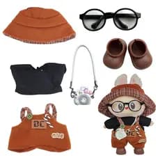 conjunto de roupa de boneca macacão suspenso marrom acessórios para lafufu bonecas pequenas mini 15-17cm pelúcia anime