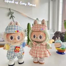 15-17cm Para Boneca Labubu, Mini Roupas, Conjunto de Uniforme de Fast Food, Estilo Hambúrguer, Refrigerante e Batatas Fr