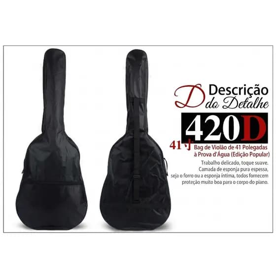 Capa para Violão 41 Polegadas - 2 Opções: Luxo Acolchoada 10mm ou Standard Simples