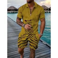 Novo Conjunto de Camiseta Polo Masculina com Estampa de Animais para o Verão, Conjunto de Polo Sólido Masculino, Camisa