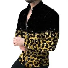 Camisas Masculinas de Outono com Gola Dobrada e Botões, Estampa Areia Movediça, Manga Longa, Tendência de Moda, Cardigã