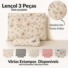 Jogo de Lençol Percal 180 Fios Algodão 100% Toque Macio com Elástico Solteiro Casal Queen King
