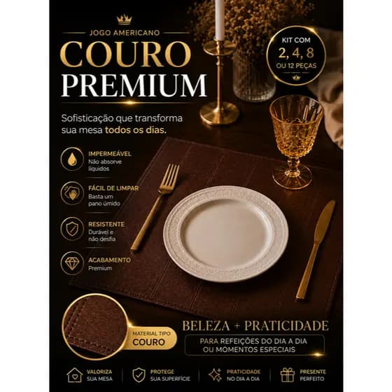 Kit Jogo Americano Couro Relevo Sousplats Impermeavél Mesa Posta Roupa De Mesa