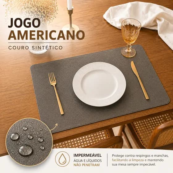 Kit Jogo Americano Couro Liso Supla Mesa Posta Impermeavél Sousplats Roupa De Mesa