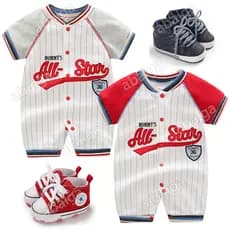 0-18M Bebê Recém-Nascido Jumper Algodão Criança Listra Basquete Macacão 1 Mês De Idade Menino Roupa Conjunto Aniversário