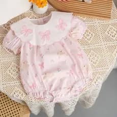 Macacão Bebê Verão Bebê Menina Roupas Doce Bowknot Rosa Macacão Estilo Coreano Recém-Nascido Onesies Criança Bodysuit