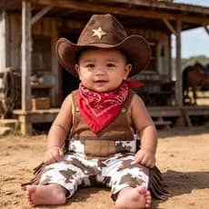 Conjunto De 3 Peças De Fantasia De Cowboy Para Bebê Menino Com Borla , Macacão , Chapéu , Cachecol , Roupa De Safari Na