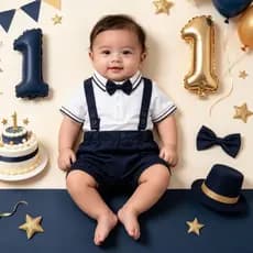 Roupa De Primeiro Aniversário Para Bebê Menino Cavalheiro Macacão Shorts Suspender Com Gravata Borboleta Conjunto Chefe