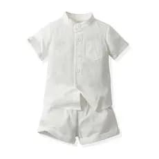 Roupa De Batizado Branca Para Bebê Menino De 1 A 6 Anos Com Gola Alta Camisa Polo Formal Conjunto De Shorts Estilo Corea